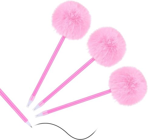 3 PCS Pink Pom Pom Pen Needle Gel Ink Pens Fluffy Pompoms Plastic Rollerball Pen Cartoon Signature Ball Point Pens For Women Men Office Party Supplies Christmas Valentines Wedding Favors in Saudi Arabia