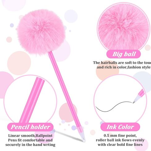 3 PCS Pink Pom Pom Pen Needle Gel Ink Pens Fluffy Pompoms Plastic Rollerball Pen Cartoon Signature Ball Point Pens For Women Men Office Party Supplies Christmas Valentines Wedding Favors in Saudi Arabia