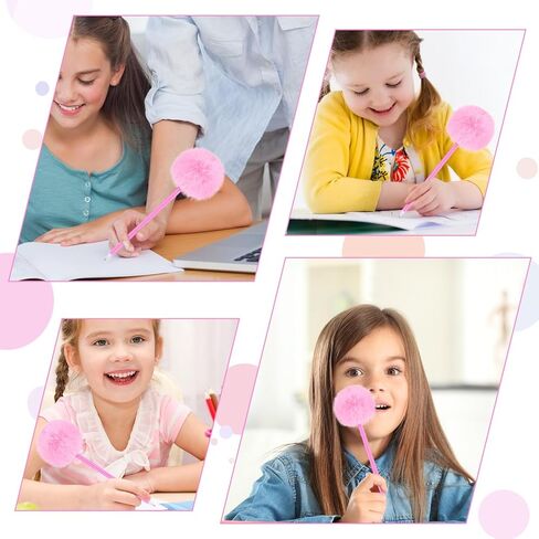 3 PCS Pink Pom Pom Pen Needle Gel Ink Pens Fluffy Pompoms Plastic Rollerball Pen Cartoon Signature Ball Point Pens For Women Men Office Party Supplies Christmas Valentines Wedding Favors in Saudi Arabia