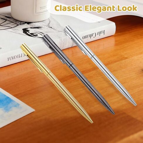 15Pcs Ballpoint Pens(Gold, Silver & Gray), Black Ink Medium Point, Smooth Writing Metal Pen Bulk in Kuwait