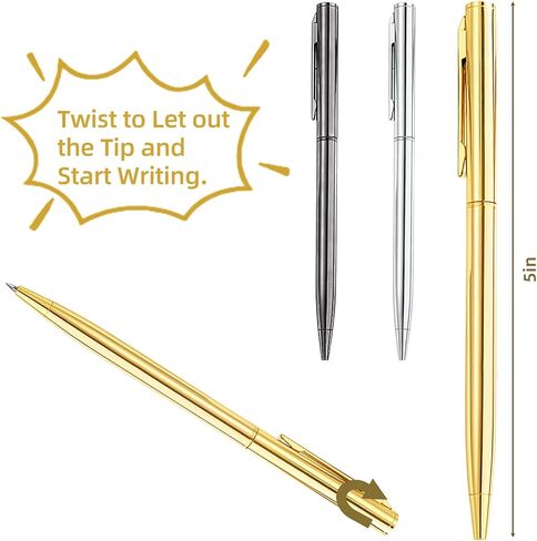 15Pcs Ballpoint Pens(Gold, Silver & Gray), Black Ink Medium Point, Smooth Writing Metal Pen Bulk in Kuwait