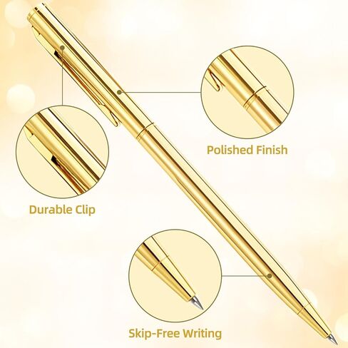 15Pcs Ballpoint Pens(Gold, Silver & Gray), Black Ink Medium Point, Smooth Writing Metal Pen Bulk in Kuwait