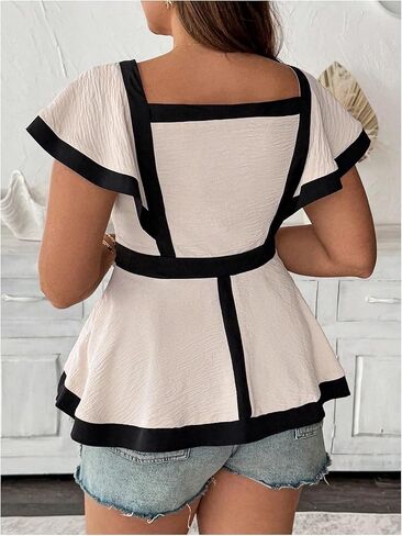 Women's Plus Size Peplum Blouses Summer Elegant Square Neck Cap Sleeve Dressy Casual Tops in Saudi Arabia