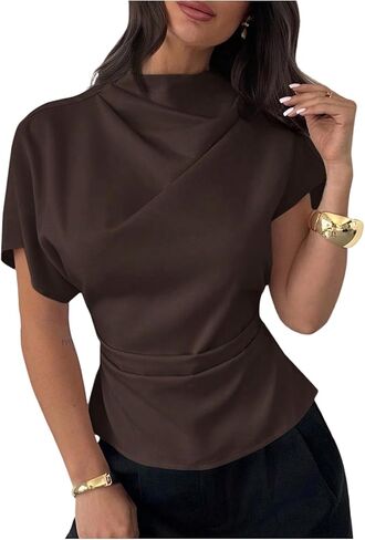 Floerns Women's Mock Neck Work Dressy Casual Tops Elegant Dolman Sleeve Blouses in Saudi Arabia