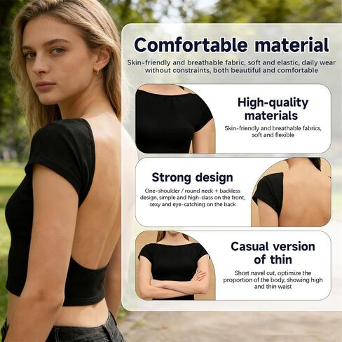 2 Pack Womens Short Sleeve T Shirts Summer Crop Tops Boat Neck Tee Slim Fit Open Back Cute Workout Clothes in Saudi Arabia