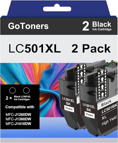 خراطيش حبر GoToners LC501XL سوداء متوافقة مع طابعة Brother LC501 XL باللون الأسود المتوافقة مع طابعة MFC-J1360DW MFC-J1410DW MFC-J1260W (2 أسود) in Kuwait