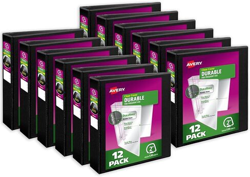 Avery Durable View 3 Ring Binders, 2 Inch Slant Rings, 530-Sheet Capacity, DuraHinge, 2.8 Inch Wide Spine, Customizable Clear Cover and Spine, Black Binders (12-Pack of 17031) in Saudi Arabia