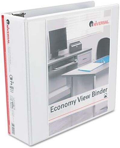 12 Universal Round Ring Economy Vinyl View 3-Ring Binders, 3 Capacity, White, EA - UNV20992 in Saudi Arabia
