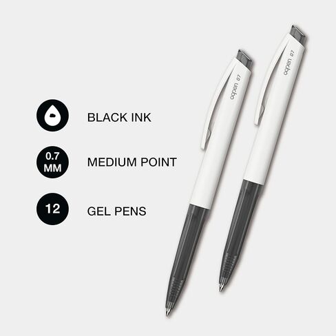Flow Gel Pens 0.7mm Medium Point – Black Ink Smooth Writing Pens, White Barrel, Ergonomic Grip, Office & School Supplies for Note-Taking & Journaling, 12 Pack in Saudi Arabia