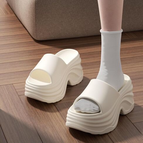 Women Platform Slippers Thick Sole Cloud Slides Comfy Soft Foam Cushion Open Toe House Indoor Outdoor Summer Pool Shower Beach Non Slip Lightweight Wavy Heel Home Wearing Comfort Walking Footwear in Saudi Arabia