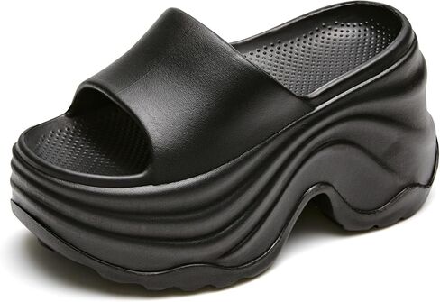 Women Platform Slippers Thick Sole Cloud Slides Comfy Soft Foam Cushion Open Toe House Indoor Outdoor Summer Pool Shower Beach Non Slip Lightweight Wavy Heel Home Wearing Comfort Walking Footwear in Saudi Arabia