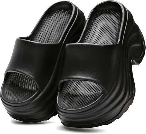 Women Platform Slippers Thick Sole Cloud Slides Comfy Soft Foam Cushion Open Toe House Indoor Outdoor Summer Pool Shower Beach Non Slip Lightweight Wavy Heel Home Wearing Comfort Walking Footwear in Saudi Arabia
