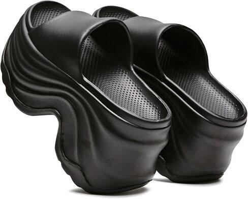 Women Platform Slippers Thick Sole Cloud Slides Comfy Soft Foam Cushion Open Toe House Indoor Outdoor Summer Pool Shower Beach Non Slip Lightweight Wavy Heel Home Wearing Comfort Walking Footwear in Saudi Arabia