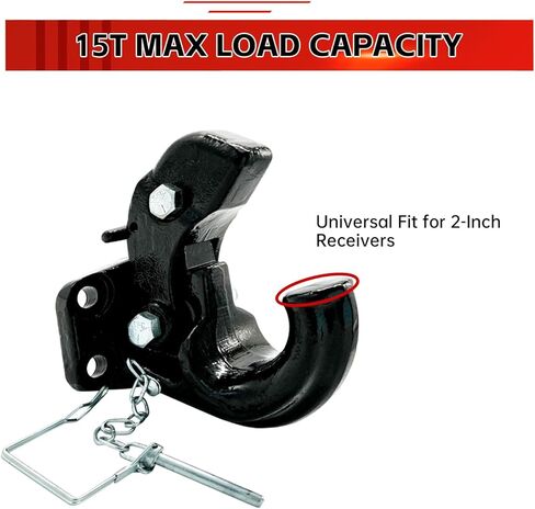 Pintle Hook Hitch, 33,000 lbs Towing Capacity, Fit for 2-1/2 to 3-Inch Lunette Ring Pintle Hitch Receiver, Flexible Pintle Hook with Forged Steel Structure Fit for Trucks, SUVs in Kuwait