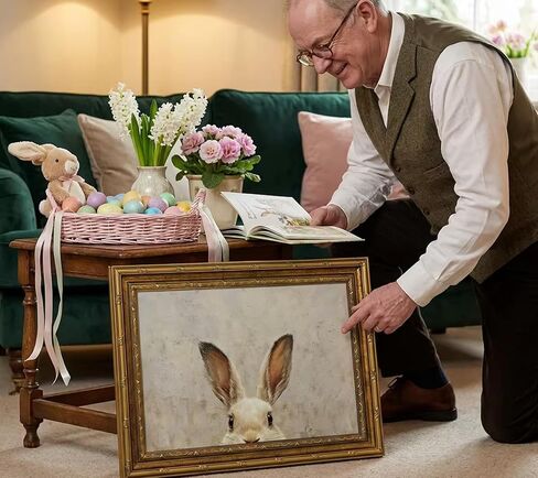 Funny Vintage Rabbit Wall Art Easter Bunny Painting Picture Wall Decor Animal Poster Print for Kids Room Living Room Bedroom Holiday Decoration 10x8in Unframed in Saudi Arabia