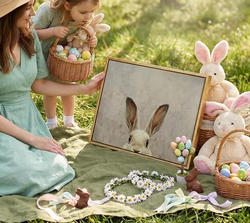 Funny Vintage Rabbit Wall Art Easter Bunny Painting Picture Wall Decor Animal Poster Print for Kids Room Living Room Bedroom Holiday Decoration 10x8in Unframed in Saudi Arabia
