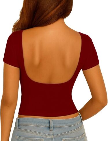 ForeFair Women Sexy Backless Going Out Tops Short Sleeve Slim Fit Summer Open Back Y2K Tops in Kuwait