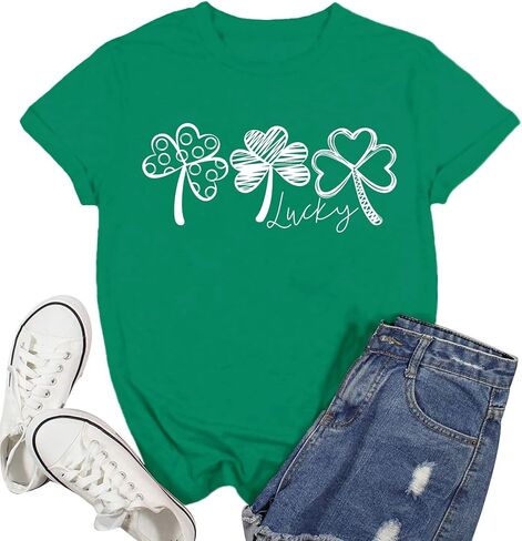 قميص عيد القديس باتريك للنساء تي شيرت Lucky Shamrock Paddy's Day تي شيرت أيرلندي البرسيم in Kuwait