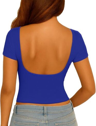 ForeFair Women Sexy Backless Going Out Tops Short Sleeve Slim Fit Summer Open Back Y2K Tops in Saudi Arabia