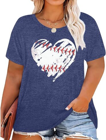 بلانشز حجم كبير قمصان البيسبول النساء البيسبول أمي بلايز القلب الجرافيك الكرة اللينة تي شيرت لعبة يوم قصيرة الأكمام بلايز in Kuwait