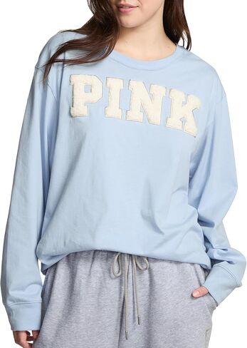 تي شيرت Victoria's Secret قطن وردي بأكمام طويلة Campus Ringer (XS-XXL) in Saudi Arabia
