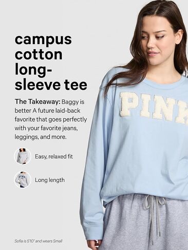 تي شيرت Victoria's Secret قطن وردي بأكمام طويلة Campus Ringer (XS-XXL) in Saudi Arabia