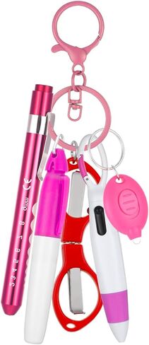 مجموعة أقلام ممرضة 6 قطع، مجموعة سلسلة مفاتيح ممرضة تتضمن مشبك سلسلة مفاتيح للرضاعة، قلم تحديد دائم، قلم تمييز، قلم حبر جاف قابل للسحب، مقص قابل للطي وأضواء مصباح يدوي LED (وردي) in Kuwait