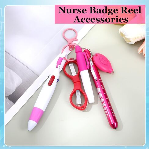 مجموعة أقلام ممرضة 6 قطع، مجموعة سلسلة مفاتيح ممرضة تتضمن مشبك سلسلة مفاتيح للرضاعة، قلم تحديد دائم، قلم تمييز، قلم حبر جاف قابل للسحب، مقص قابل للطي وأضواء مصباح يدوي LED (وردي) in Kuwait