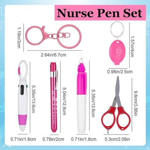 مجموعة أقلام ممرضة 6 قطع، مجموعة سلسلة مفاتيح ممرضة تتضمن مشبك سلسلة مفاتيح للرضاعة، قلم تحديد دائم، قلم تمييز، قلم حبر جاف قابل للسحب، مقص قابل للطي وأضواء مصباح يدوي LED (وردي) in Kuwait