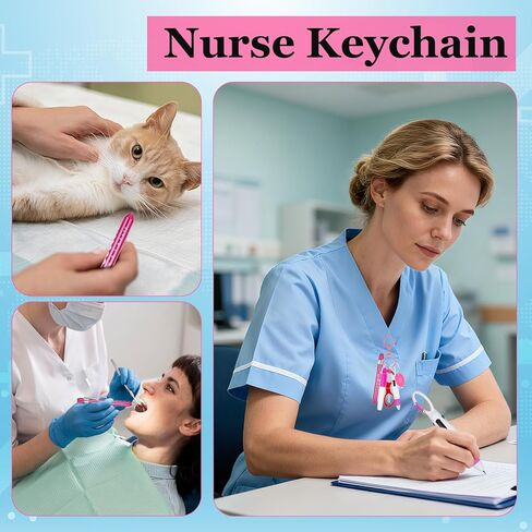مجموعة أقلام ممرضة 6 قطع، مجموعة سلسلة مفاتيح ممرضة تتضمن مشبك سلسلة مفاتيح للرضاعة، قلم تحديد دائم، قلم تمييز، قلم حبر جاف قابل للسحب، مقص قابل للطي وأضواء مصباح يدوي LED (وردي) in Kuwait