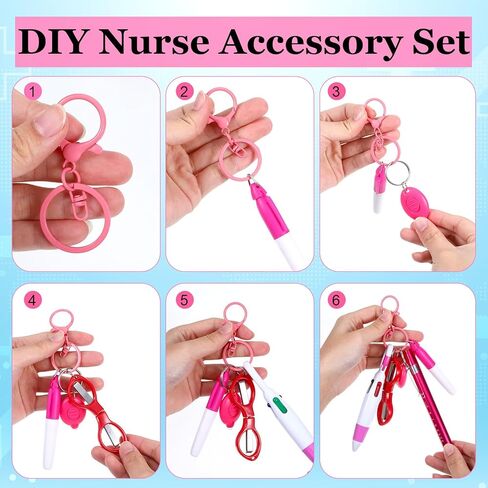 مجموعة أقلام ممرضة 6 قطع، مجموعة سلسلة مفاتيح ممرضة تتضمن مشبك سلسلة مفاتيح للرضاعة، قلم تحديد دائم، قلم تمييز، قلم حبر جاف قابل للسحب، مقص قابل للطي وأضواء مصباح يدوي LED (وردي) in Kuwait