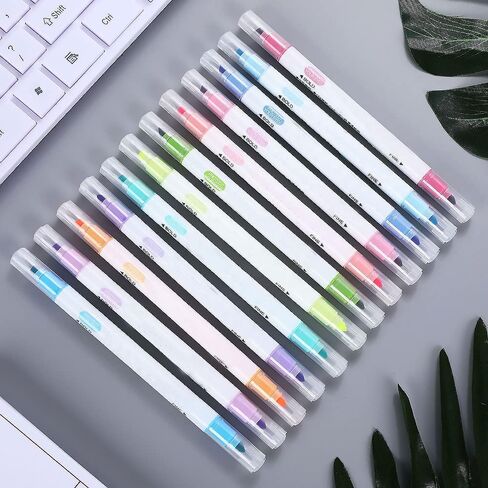 SagaSave 12Pcs Double Ended Highlighter Set, Multicolor Marker Pens with Broad and Fine Tips, for Adults Student Coloring, Underlining, Highlighting, Journaling in Saudi Arabia