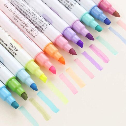 SagaSave 12Pcs Double Ended Highlighter Set, Multicolor Marker Pens with Broad and Fine Tips, for Adults Student Coloring, Underlining, Highlighting, Journaling in Saudi Arabia