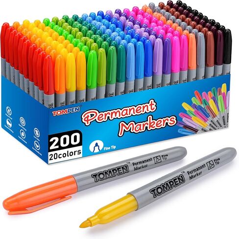 أقلام تحديد دائمة ذات رأس رفيع مكونة من 200 قطعة، 20 لونًا متنوعًا، قلم تحديد دائم مقاوم للماء مع تجفيف سريع على بطاقة عيد الحب، خشب، بلاستيك، ورق، معدن، مرآة للفصول الدراسية المكتبية in Kuwait