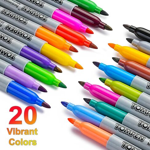 أقلام تحديد دائمة ذات رأس رفيع مكونة من 200 قطعة، 20 لونًا متنوعًا، قلم تحديد دائم مقاوم للماء مع تجفيف سريع على بطاقة عيد الحب، خشب، بلاستيك، ورق، معدن، مرآة للفصول الدراسية المكتبية in Kuwait