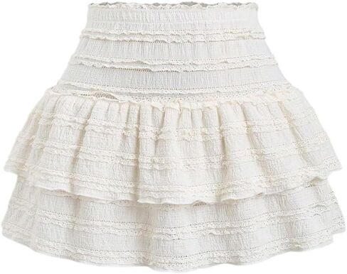 تنورة نسائية قصيرة مكشكشة ذات طبقات من Floerns، تنورة مرنة عالية الخصر لطيفة على شكل كعكة in Kuwait