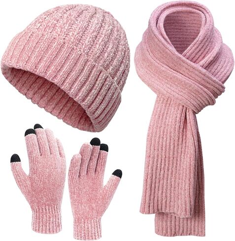 Cyihual Winter Beanie Hat Knit Scarf Touchscreen Gloves Set for Women Gift Set in Saudi Arabia