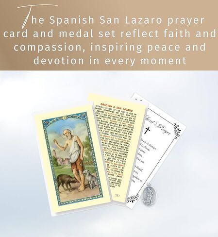 Trendzeen Oracion De San Lazaro - ميدالية دي سان لازارو 1 بوصة، بطاقة الصلاة الربانية - مصنوعة في إيطاليا مجموعة بطاقات سان لازارو الإسبانية للتفاني اليومي، والانعكاس الشخصي - إجمالي 3 عناصر in Saudi Arabia