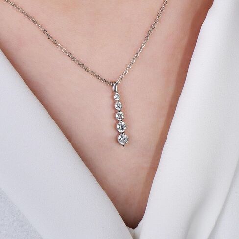Moissanite Drop Pendant Necklace for Women, 0.92 CT 14K Gold Filled 5-Stone Round Pendant, Trendy Jewelry Gift for Wife Mother Birthday Anniversary Valentines Wedding in Saudi Arabia
