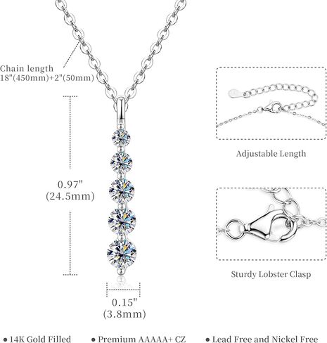 Moissanite Drop Pendant Necklace for Women, 0.92 CT 14K Gold Filled 5-Stone Round Pendant, Trendy Jewelry Gift for Wife Mother Birthday Anniversary Valentines Wedding in Saudi Arabia