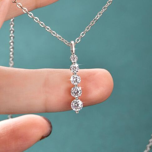 Moissanite Drop Pendant Necklace for Women, 0.92 CT 14K Gold Filled 5-Stone Round Pendant, Trendy Jewelry Gift for Wife Mother Birthday Anniversary Valentines Wedding in Saudi Arabia