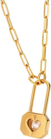 قلادة Lock & Luna Charm - حجر الزمرد أو البيضاوي أو المستدير أو حجر المويسانتي - خيارات النقش - طول السلسلة قابل للتعديل in Kuwait