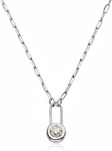 Lock & Luna Charm Necklace - Emerald, Oval or Round Cut Diamond or Moissanite Stone - Engraving Options - Adjustable Chain Length in Saudi Arabia