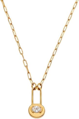 Lock & Luna Charm Necklace - Emerald, Oval or Round Cut Diamond or Moissanite Stone - Engraving Options - Adjustable Chain Length in Saudi Arabia