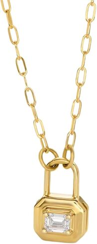 Lock & Luna Charm Necklace - Emerald, Oval or Round Cut Diamond or Moissanite Stone - Engraving Options - Adjustable Chain Length in Saudi Arabia