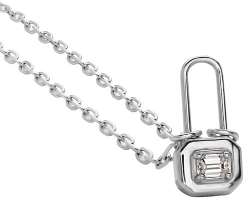 Lock & Luna Charm Necklace - Emerald, Oval or Round Cut Diamond or Moissanite Stone - Engraving Options - Adjustable Chain Length in Saudi Arabia