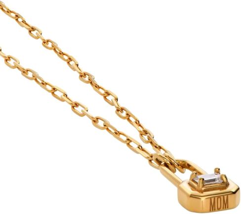 Lock & Luna Charm Necklace - Emerald, Oval or Round Cut Diamond or Moissanite Stone - Engraving Options - Adjustable Chain Length in Saudi Arabia