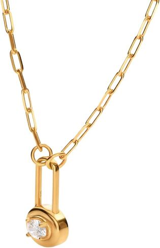 Lock & Luna Charm Necklace - Emerald, Oval or Round Cut Diamond or Moissanite Stone - Engraving Options - Adjustable Chain Length in Saudi Arabia