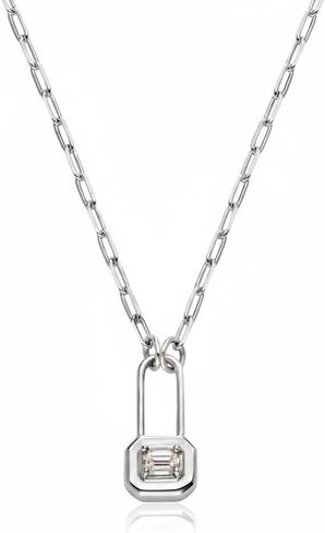 Lock & Luna Charm Necklace - Emerald, Oval or Round Cut Diamond or Moissanite Stone - Engraving Options - Adjustable Chain Length in Saudi Arabia