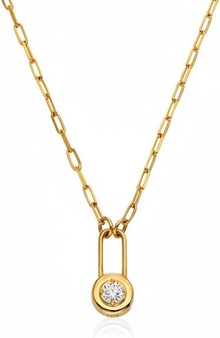 Lock & Luna Charm Necklace - Emerald, Oval or Round Cut Diamond or Moissanite Stone - Engraving Options - Adjustable Chain Length in Saudi Arabia
